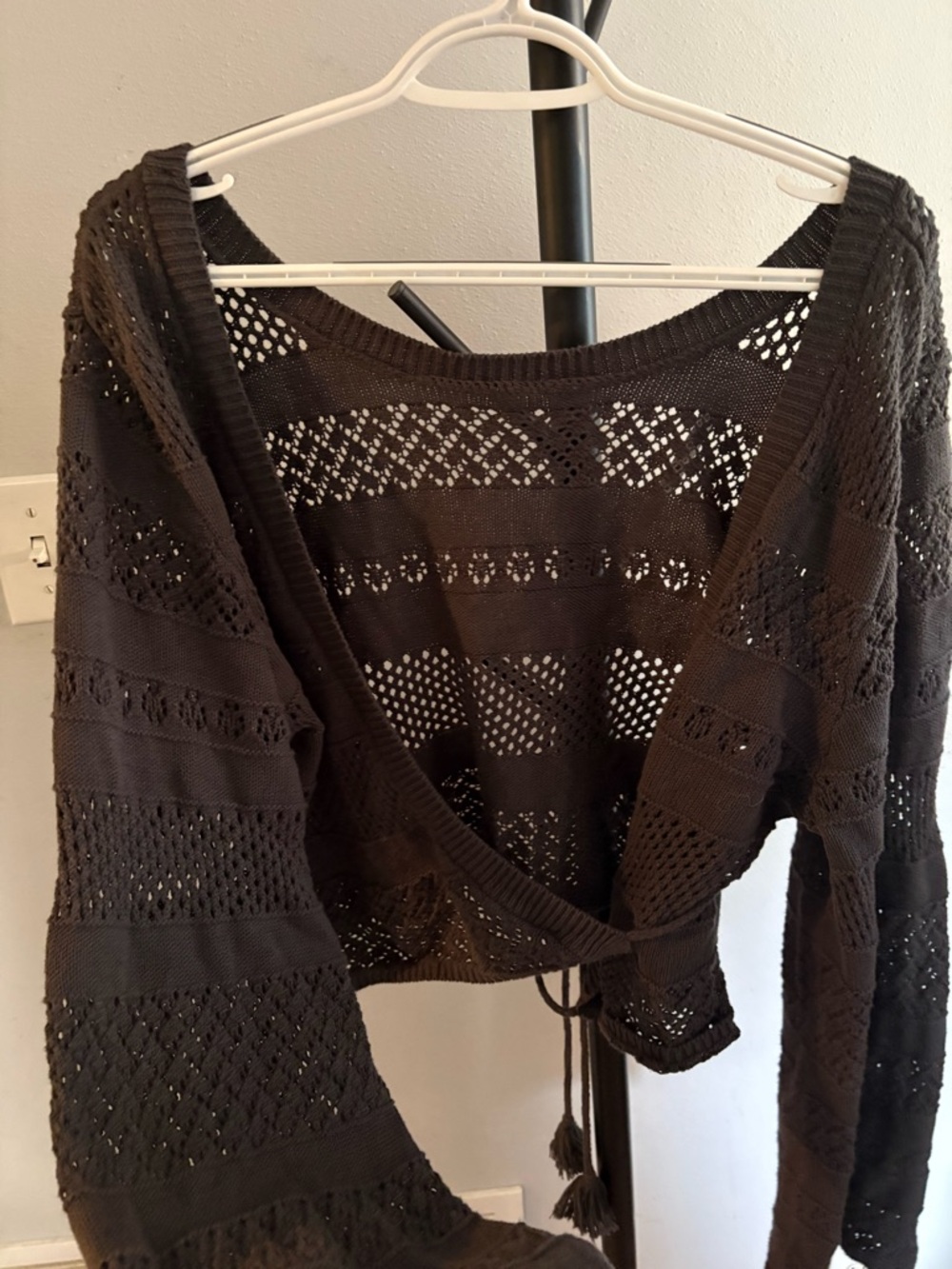 XXL EUC aerie Black reversible Wrap Sweater with Tassel Tie